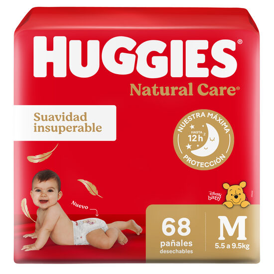 Pañales Premium Huggies Natural Care M Más Suave 68 Unidades